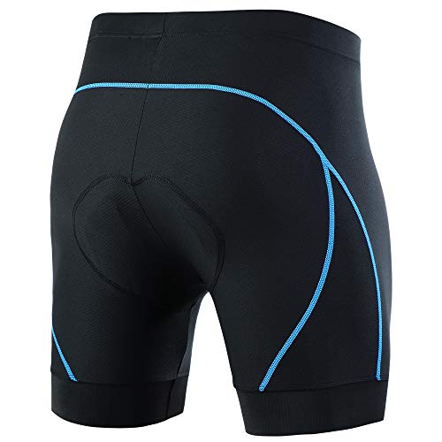 XGC - Pantalones cortos de ciclismo para hombre con acolchado elástico transpirable de gel 4D con alta densidad, negro y azul., XL