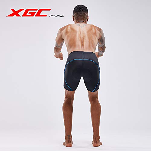 XGC - Pantalones cortos de ciclismo para hombre con acolchado elástico transpirable de gel 4D con alta densidad, negro y azul., XL