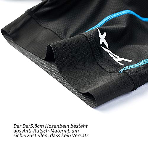 XGC - Pantalones cortos de ciclismo para hombre con acolchado elástico transpirable de gel 4D con alta densidad, negro y azul., XL