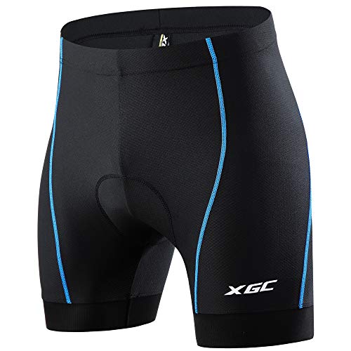 XGC - Pantalones cortos de ciclismo para hombre con acolchado elástico transpirable de gel 4D con alta densidad, negro y azul., XL
