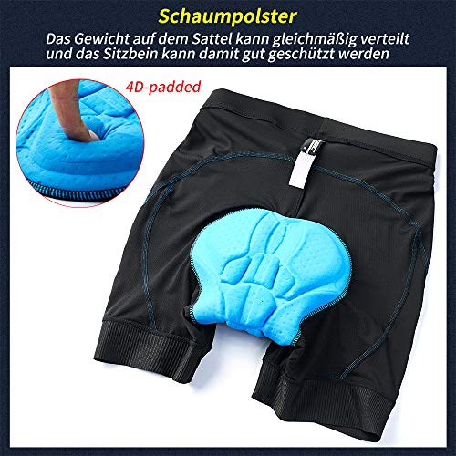 XGC - Pantalones cortos de ciclismo para hombre con acolchado elástico transpirable de gel 4D con alta densidad, negro y azul., XL