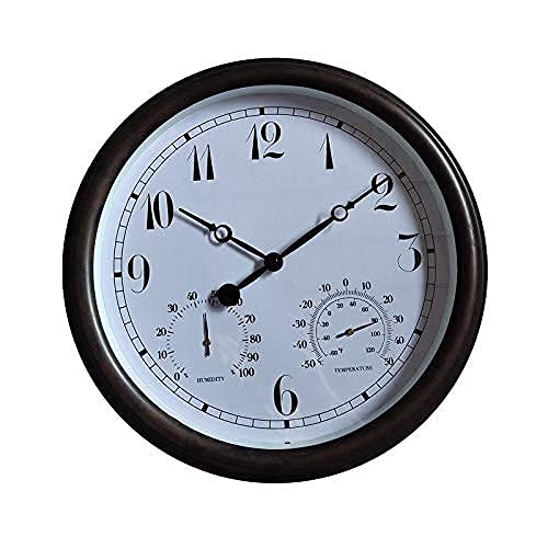 XHAEJ Reloj de Pared de 15 Pulgadas, Reloj Impermeable con Temperatura y Humedad Interior al Aire Libre en el Exterior Reloj de Pared sin ticipo for/Patio/Patio/hogar