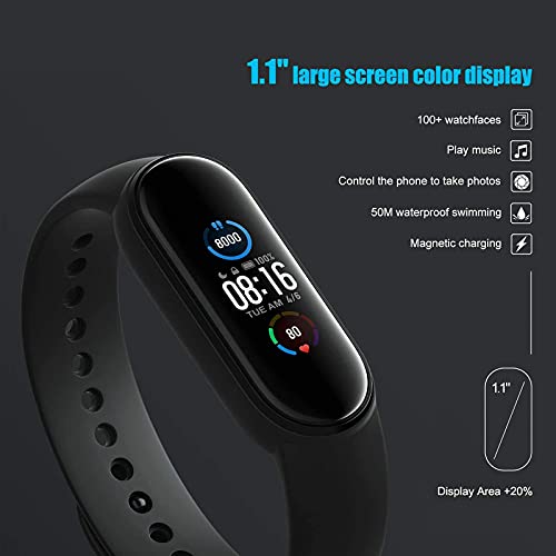 Xiaomi Mi Band 5, Smart Band 5 versión Global, Reloj Inteligente con Pulsera de Actividad, Pantalla a Color AMOLED de 1,14 ”, Monitor de frecuencia cardíaca, 10 Modos de Entrenamiento, 5 ATM, Negro