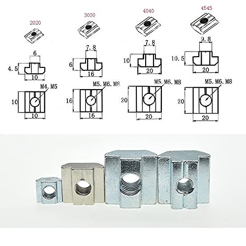 XIOFYA 10 / 20pcs M3 M4 M5 M6 M8 M10 T Bloque de Tuercas cuadradas T-p Pista Tuerca de Martillo Deslizante for Sujetador de Aluminio Perfil 2020 3030 4040 4545 (tamaño : 4545-M4-20PCS)