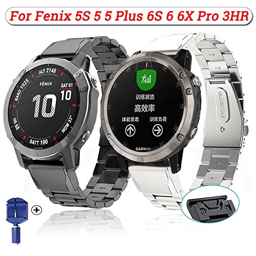 XIYY 20 22 22mm Correa de Metal de Acero Inoxidable para Garmin Fenix 5s 5 5X Más 6X 6 6s Pro 3 Horas Pulsera de Pulsera de Reloj Inteligente de Lanzamiento rápido (Color : Silver, Size : 26mm)