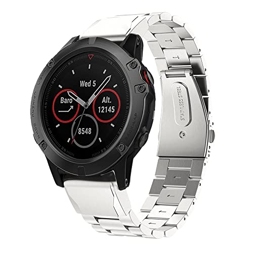 XIYY 20 22 22mm Correa de Metal de Acero Inoxidable para Garmin Fenix 5s 5 5X Más 6X 6 6s Pro 3 Horas Pulsera de Pulsera de Reloj Inteligente de Lanzamiento rápido (Color : Silver, Size : 26mm)