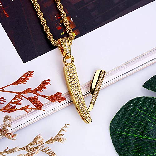 XMcKJ Accesorios de Moda， Hip Hop Iced out Bling Ebay Razor Colgante 18k Collar de Cadena Chapado en Oro para Hombres Mujeres