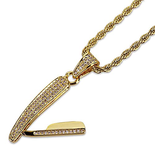 XMcKJ Accesorios de Moda， Hip Hop Iced out Bling Ebay Razor Colgante 18k Collar de Cadena Chapado en Oro para Hombres Mujeres