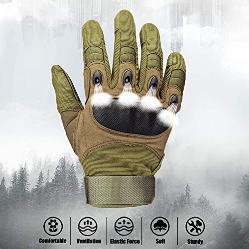 Xnuoyo Goma nudillo Duro Dedo Completo y Medio Dedo Guantes de Pantalla táctil para Motocicleta Ciclismo Caza Escalada Acampar Ejercito Verde XL