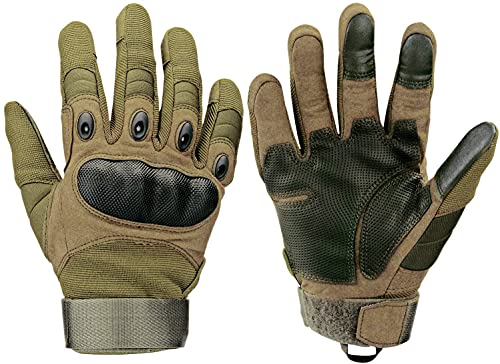 Xnuoyo Goma nudillo Duro Dedo Completo y Medio Dedo Guantes de Pantalla táctil para Motocicleta Ciclismo Caza Escalada Acampar Ejercito Verde XL