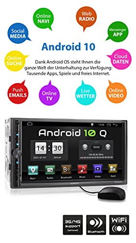 XOMAX XM-2VA778 Radio de Coche con Android 10 I Quad Core, 2GB RAM, 32GB ROM I GPS I Soporte WiFi, 3G, 4G, Dab+, OBD2 I Bluetooth I 7" Pantalla Táctil I USB, SD, RDS I 2 DIN