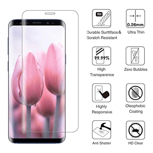 XSWO 2 Unidades Cristal Templado para Galaxy S9, Protector de Pantalla para Samsung Galaxy S9, [3D Cobertura Completa] [Anti Arañazos] [Fácil Instalar] [Sin Burbujas] [9H Dureza] Vidrio Templado