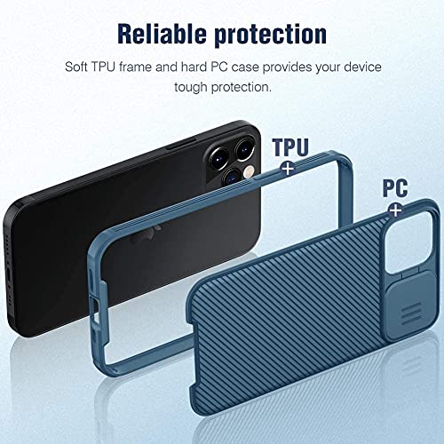 XTCASE Funda para iPhone 12 Pro MAX, Protección de la cámara Carcasa Cubierta de cámara Deslizante Proteger Ultra-Delgado Híbrida PC Anti-Choque Anti-arañazos - Azul