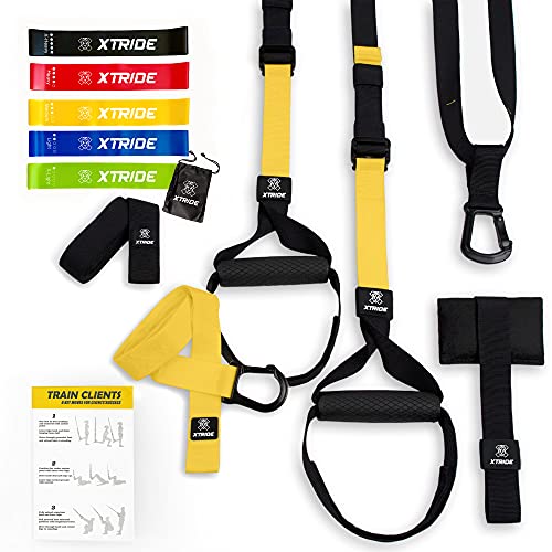 Xtride Kit de Entrenamiento en Suspensión Fitness Profesional, Cintas, Bandas Elásticas, Entrenamiento Muscular con Anclaje para la Puerta