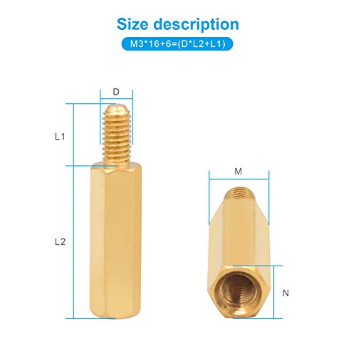 XTVTX 120 piezas Espaciadores de pilares de latón de latón de pilares espaciadores hexagonales macho hembra rosca de placa base PCB tornillos de tuerca