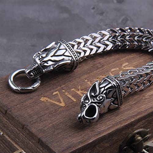 XXXXW Rock Viking Dragon Charm Bracelet Men's Acero Inoxidable Cadena de Malla Punk Bracelets Joyería del Ciclista Hombre Pulseras (Length : 23cm, Metal Color : Style 2 Wolf)