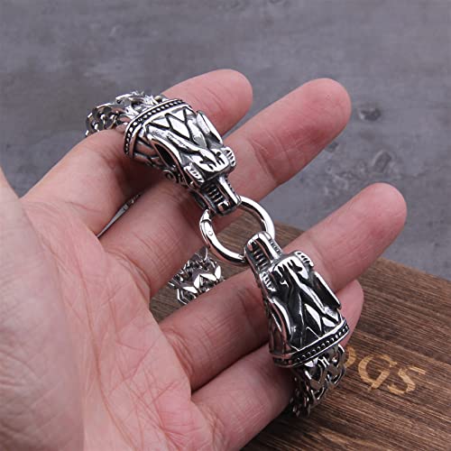 XXXXW Rock Viking Dragon Charm Bracelet Men's Acero Inoxidable Cadena de Malla Punk Bracelets Joyería del Ciclista Hombre Pulseras (Length : 23cm, Metal Color : Style 2 Wolf)