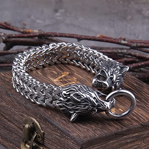 XXXXW Rock Viking WOLFH Charm Pulsera Pulsera de Acero Inoxidable Malla de Malla Oro Lobo Punk Pulseras Joyería del Ciclista Hombre Pulseras (Length : 19cm, Metal Color : Silver 1)