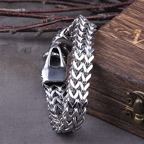 XXXXW Rock Viking WOLFH Charm Pulsera Pulsera de Acero Inoxidable Malla de Malla Oro Lobo Punk Pulseras Joyería del Ciclista Hombre Pulseras (Length : 19cm, Metal Color : Silver 1)