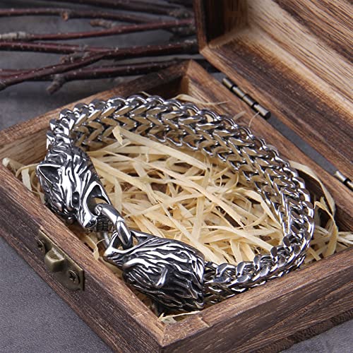 XXXXW Rock Viking WOLFH Charm Pulsera Pulsera de Acero Inoxidable Malla de Malla Oro Lobo Punk Pulseras Joyería del Ciclista Hombre Pulseras (Length : 19cm, Metal Color : Silver 1)