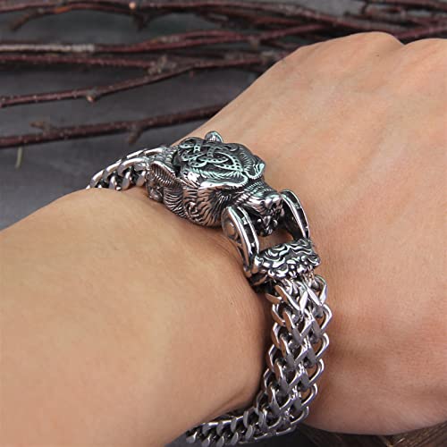 XXXXW Vikings joyería de Acero Inoxidable Brazalete de Oso de Acero Inoxidable Cadena de Malla de los Hombres Puede Abrir Oso Boca Pulseras Publiques Joyería del Ciclista Hombre Pulseras