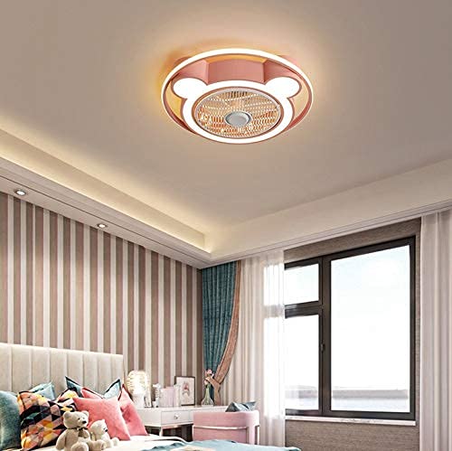 XYCS Ventilador de Techo Moderno con Forma de Oso con Luces LED, lámpara de Techo Rosa con Control Remoto para niños, niñas, niños, Dormitorio, Sala de Estar (Color: A)