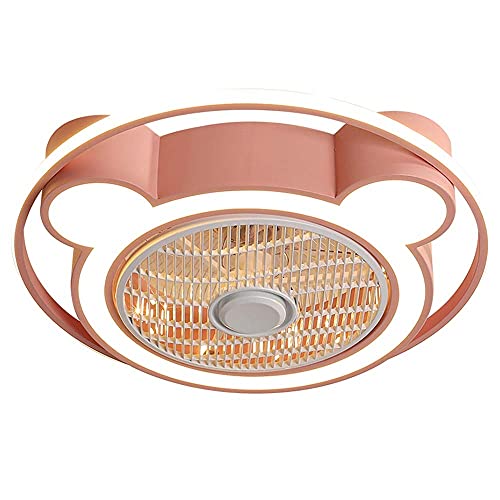 XYCS Ventilador de Techo Moderno con Forma de Oso con Luces LED, lámpara de Techo Rosa con Control Remoto para niños, niñas, niños, Dormitorio, Sala de Estar (Color: A)