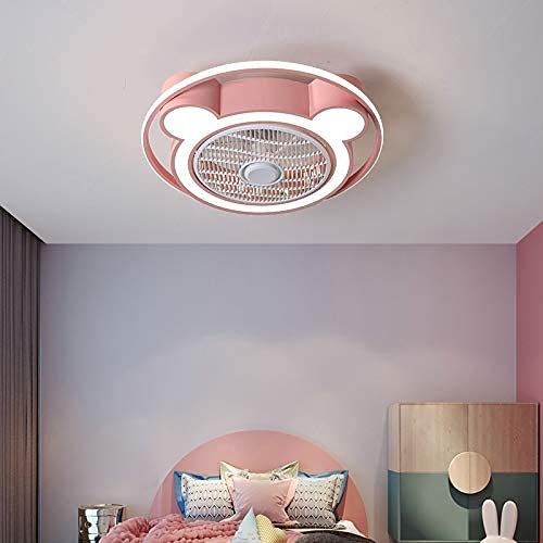 XYCS Ventilador de Techo Moderno con Forma de Oso con Luces LED, lámpara de Techo Rosa con Control Remoto para niños, niñas, niños, Dormitorio, Sala de Estar (Color: B)
