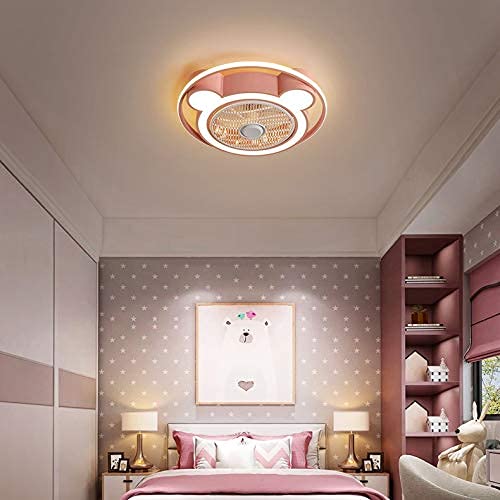 XYCS Ventilador de Techo Moderno con Forma de Oso con Luces LED, lámpara de Techo Rosa con Control Remoto para niños, niñas, niños, Dormitorio, Sala de Estar (Color: B)