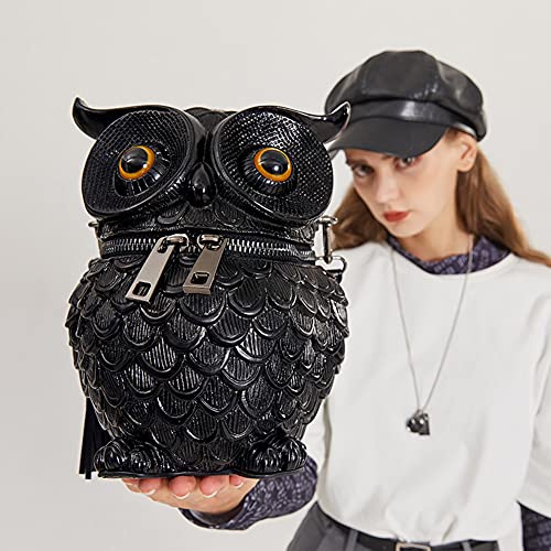 Yagerod 3D Owl Embossed Shoulder Bag Creative Punk Female Bag Messenger Bag Original Animal Tassel Handbag 2021 New (Silver)