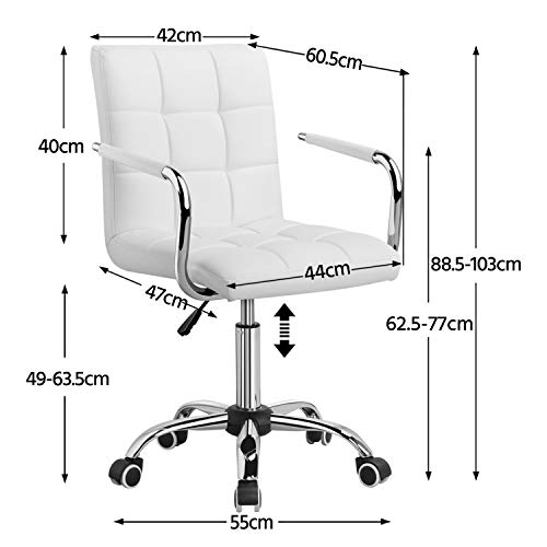 Yaheetech Silla de Oficina Giratoria Taburete de Trabajo Bar Altura Ajustable Carga MAX 120Kg con Respaldo Blanco