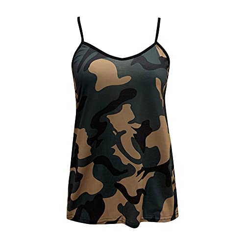 YANFANG Top De Tirantes con Estampado Camuflaje Leopardo Sin Mangas Posicionamiento para Mujer,Blusas Y Camisas,Camisetas Baratas Mujer Manga Corta,Camisetas Corta Sueltas,Verde Oscuro,3XL