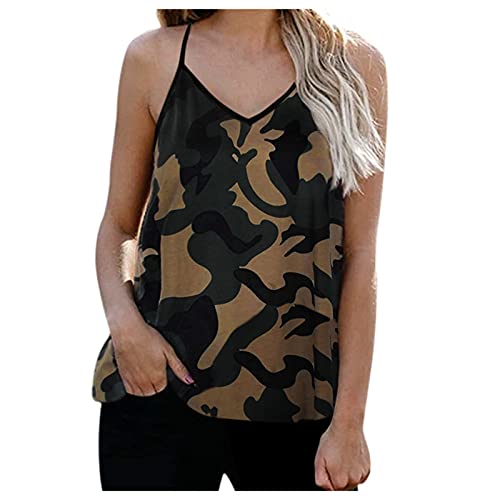 YANFANG Top De Tirantes con Estampado Camuflaje Leopardo Sin Mangas Posicionamiento para Mujer,Blusas Y Camisas,Camisetas Baratas Mujer Manga Corta,Camisetas Corta Sueltas,Verde Oscuro,3XL