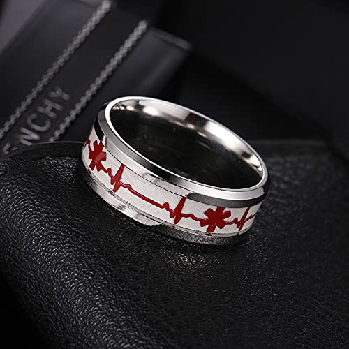 YANGFAN Dome EMT Star of Life Ring, Hombres y Mujeres Luminoso de Acero Inoxidable para Hombres Regalo Anillos de Alumnos para Mujer (Ring Size : 12)