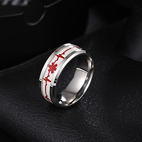 YANGFAN Dome EMT Star of Life Ring, Hombres y Mujeres Luminoso de Acero Inoxidable para Hombres Regalo Anillos de Alumnos para Mujer (Ring Size : 12)