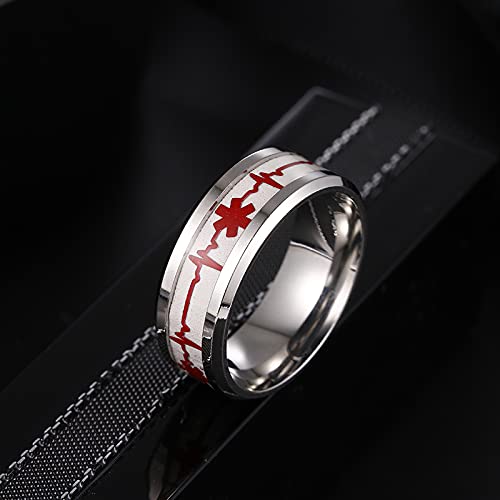 YANGFAN Dome EMT Star of Life Ring, Hombres y Mujeres Luminoso de Acero Inoxidable para Hombres Regalo Anillos de Alumnos para Mujer (Ring Size : 12)