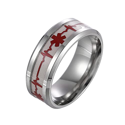 YANGFAN Dome EMT Star of Life Ring, Hombres y Mujeres Luminoso de Acero Inoxidable para Hombres Regalo Anillos de Alumnos para Mujer (Ring Size : 12)