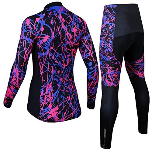 YDQY Trajes De Jersey De Ciclismo De Manga Larga para Mujer Conjunto De Pantalones Acolchados En 3D Camisa De Bicicleta Medias De Bicicleta Ropa De Secado Rápido De Alta Elasticidad Transpirable