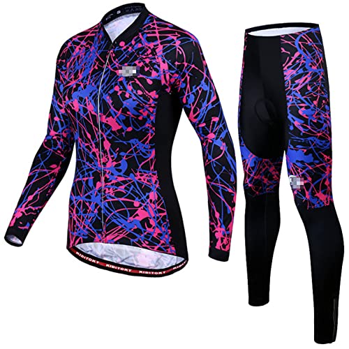 YDQY Trajes De Jersey De Ciclismo De Manga Larga para Mujer Conjunto De Pantalones Acolchados En 3D Camisa De Bicicleta Medias De Bicicleta Ropa De Secado Rápido De Alta Elasticidad Transpirable