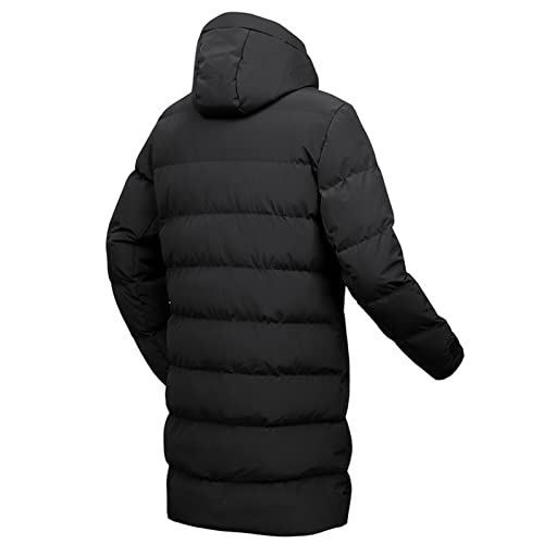 YDYBY Hombre Chaqueta De Plumón De Media Longitud Engrosada para con Capucha Ideal para Senderismo, Caza, Pesca, Escalada, Camping, Viajar, Esquiar,Negro,L