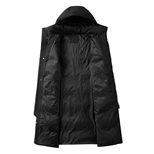 YDYBY Hombre Chaqueta De Plumón De Media Longitud Engrosada para con Capucha Ideal para Senderismo, Caza, Pesca, Escalada, Camping, Viajar, Esquiar,Negro,L