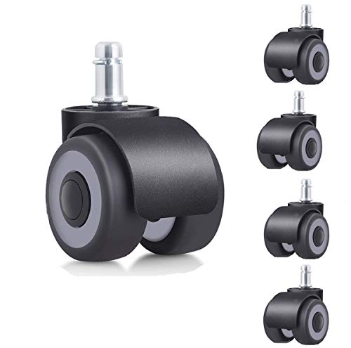 YeMI Casters Ruedas para Silla de Oficina, Castor Ruedas de Repuesto para Silla de Oficina con 4 rodamientos para sillas, 50 mm, 5 Unidades, TPR, Negro, 10x22mm