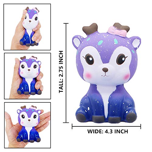 Yetech 4 Pcs Squishy Gigante Kawaii Juguetes Galaxy Starry Slow Rising Squeeze Perfumado Paquetes Juguetes Antiestrés Descompresión Pack Regalo para Adultos y niños(Diente+Panda+Unicornio+Ciervo)