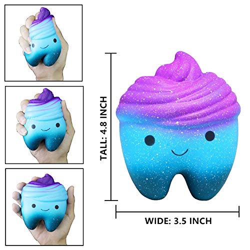 Yetech 4 Pcs Squishy Gigante Kawaii Juguetes Galaxy Starry Slow Rising Squeeze Perfumado Paquetes Juguetes Antiestrés Descompresión Pack Regalo para Adultos y niños(Diente+Panda+Unicornio+Ciervo)