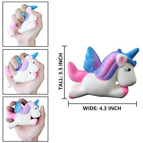 Yetech 4 Pcs Squishy Gigante Kawaii Juguetes Galaxy Starry Slow Rising Squeeze Perfumado Paquetes Juguetes Antiestrés Descompresión Pack Regalo para Adultos y niños(Diente+Panda+Unicornio+Ciervo)