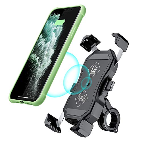 YGL Titular del Teléfono de la Motocicleta con Cargador Inalámbrico y Cargador USB, Cargador Inalámbrico de Carga Rápida de 15 W,Cargador de Teléfono QC3.0 para Motocicleta