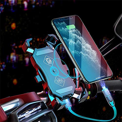 YGL Titular del Teléfono de la Motocicleta con Cargador Inalámbrico y Cargador USB, Cargador Inalámbrico de Carga Rápida de 15 W,Cargador de Teléfono QC3.0 para Motocicleta