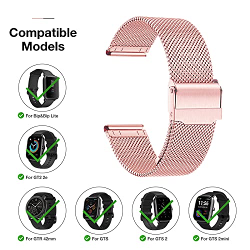 YHC Correa per Amazfit GTS Correas,Pulsera de Metal de Acero Inoxidable es Compatible con Amazfit Bip/Bip Lite (Rosa Rosa1)