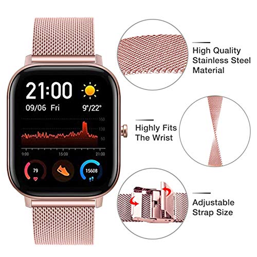 YHC Correa per Amazfit GTS Correas,Pulsera de Metal de Acero Inoxidable es Compatible con Amazfit Bip/Bip Lite (Rosa Rosa1)