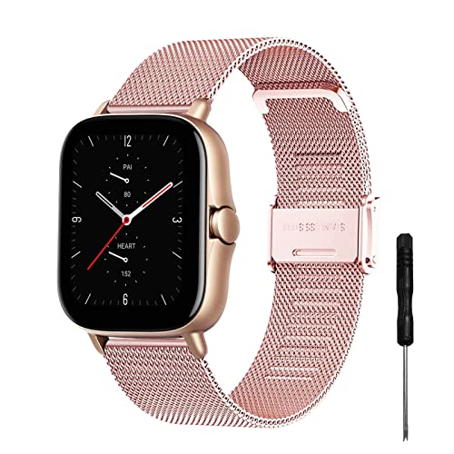 YHC Correa per Amazfit GTS Correas,Pulsera de Metal de Acero Inoxidable es Compatible con Amazfit Bip/Bip Lite (Rosa Rosa1)